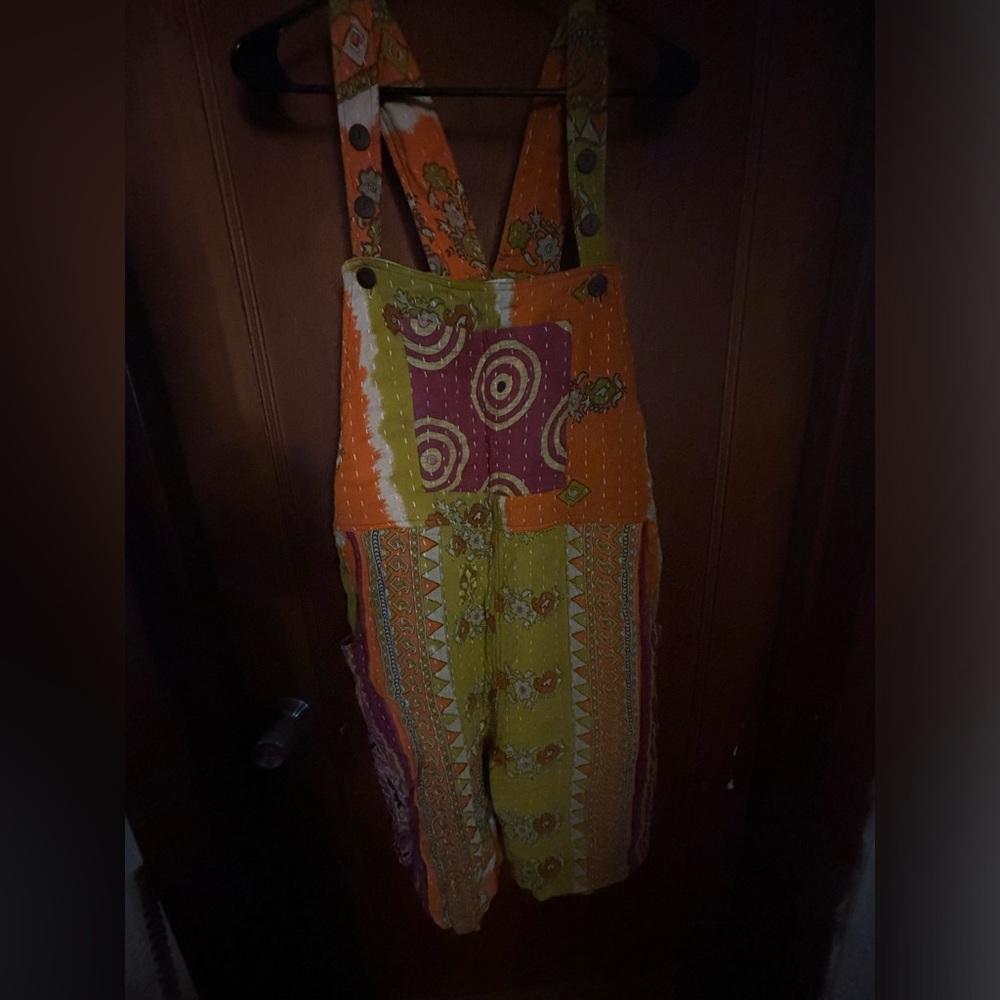 Boho patchwork overall shorts